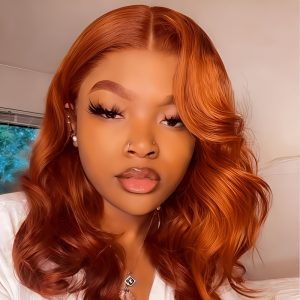 The Popular Synthetic Hair Wigs for Women in Europe and America - 14-inch Orange Mid-length Wavy Wig. This Style Is Extremely Popular in Africa. It Is Suitable for Various Occasions Such as Daily Life, Parties, and Gatherings.