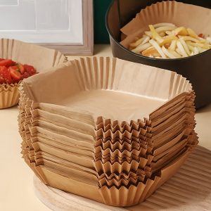 100/50 Sheets Non-Stick Air Fryer Baking - Ruffled Edges & Indented Surface, Parch Paper Liner for, Microwave, Grill - Heavy-Duty Multi-Purpose Cooking for Home & Commercial Kitchens (Compatible with Ovens, Grills,