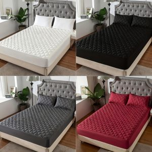 1pc Quilted Mattress Protector (Without Pillowcase And Core), Soft Comfortable Solid Color Bedding Mattress Cover, for Bedroom, Guest Room, with Deep Pocket, Fitted Bed Sheet Only