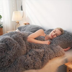 Fluffy Fuzzy Plush Comforter Set, 2/3pcs Winter Faux Fur Warm Soft Fuzzy Plush Bedding Comforter Set