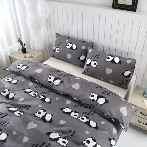 Warm, Relaxing, Quiet, And Comfortable Panda Gray Duvet Cover And Pillowcase 3pcs Set (Excluding Core), Polyester Set/2 Pillowcases/1 Duvet Cover/Student Bed/Double Bed/Full-Size Bed/King-Size Bed/Shrink-Resistant And Fade-Resistant - Soft And Skin