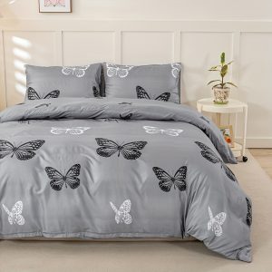 3pcs Butterfly Print Duvet Cover Set - Soft Polyester, Zip Closure, Machine Washable - Includes 1 Duvet Cover & 2 Pillowcases for All Seasons