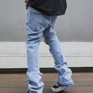 Men'S Fitted Flared Jeans with Distressed Holes That The Ground