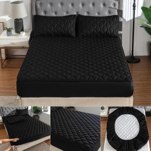 1pc Quilted Mattress Protector (Without Pillowcase And Core), Soft Comfortable Solid Color Bedding Mattress Cover, for Bedroom, Guest Room, with Deep Pocket, Fitted Bed Sheet Only