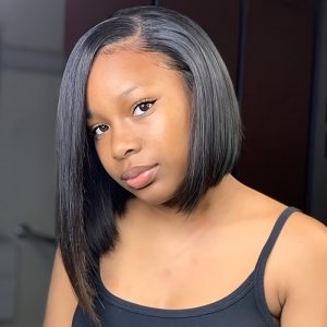 14A 13X4 Lace Front Wigs Made from Human Hair, Featuring a Pre Plucked Short Straight Bob Style