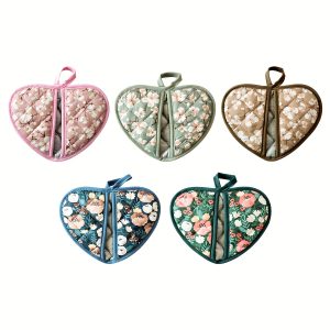 2pcs Heart-Shaped 15.01 X 19.84 cm Thickened Fabric Insulated Pads And Placemats Set, Vintage Floral Print High-Temperature Resistant Multi-Purpose Hanging Coasters, for Placing Cups, Water Bottles, And Bowls, Suitable As Mother'S Day Gift