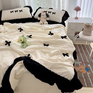 1pc High-End Elegant Bow Towel Summer Quilt, Summer Quilt Down Duvet Cover, Polyester, with Ruffle