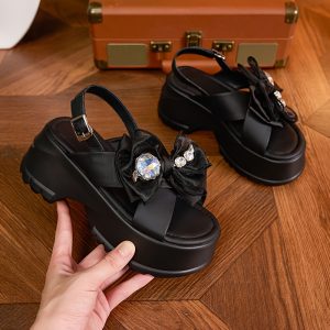 Thick-Soled Sandals Women'S Summer New Style High-Heeled Sponge Cake Fashion High-End Sense of Increased Women'S Shoes All-Match Outer Wear Non-Slip Wear-Resistant Slippers, Women Shoes