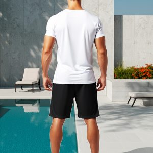 Men'S Casual Suit Ombre And "PARIS" Print Clothing, Round Neck And Short Sleeve T-Shirts And Shorts, Casual Comfort Suit for Everyday Summer Outerwear