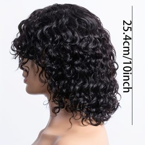 Short Twisted Curly Wig 25.4 cm Bob Loose Wavy Wig Suitable for Brazilian Virgin Wigs, Women's Short Curly Wavy Bob Wig with Bangs