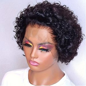 Yolami Pixie Cut Short Curly 13x1 Transparent HD Lace Front Wigs Brazilian Human Hair Pre Plucked Curly Wigs 150% Density