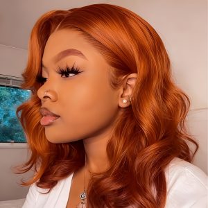 The Popular Synthetic Hair Wigs for Women in Europe and America - 14-inch Orange Mid-length Wavy Wig. This Style Is Extremely Popular in Africa. It Is Suitable for Various Occasions Such as Daily Life, Parties, and Gatherings.