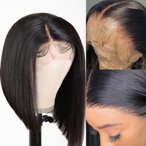 Short Straight Bob Wig Made from Human Hair with a 13X4 Lace Front And Transparent Lace Frontal