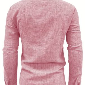 [Yulemi OBM] Men'S Long Sleeve Stand Collar Shirt - Breathable Casual Shirt Suitable for Autumn Leisure And Formal Occasions, Suitable for Beach, Office And Semi-Formal Occasions - Wrinkle-Resistant And Easy to Care For, Various Styles, Regular Fit