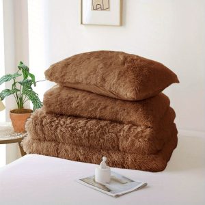 Fluffy Fuzzy Plush Comforter Set, 2/3pcs Winter Faux Fur Warm Soft Fuzzy Plush Bedding Comforter Set