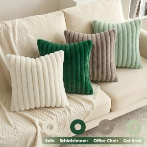 4pcs, Faux Fur Plush Decorative Throw Pillow Covers, 40.64cm*40.64cm/45.72cm*45.72cm/50.8cm*50.8cm, Square Morandi Color Cushion Covers, Spring Summer Modern Soft Fuzzy Striped Pillowcases, Suitable for Bedding Sofa Living Room Couch Car