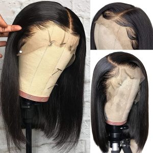 14A 13X4 Lace Front Wigs Made from Human Hair, Featuring a Pre Plucked Short Straight Bob Style