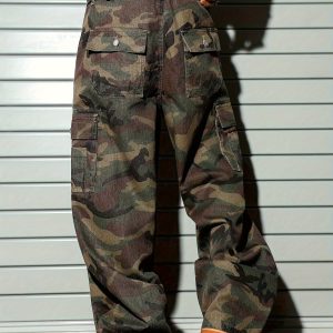 1pc Men' & Women' Camo Cargo Pants - Wide-Look Loose Fit Multi-Pocket Trousers with Camouflage, All-Season Casual Outdoor Wear (No Belt Included) | Y2K Streetwear Style for, Hunting, Urban Fashion