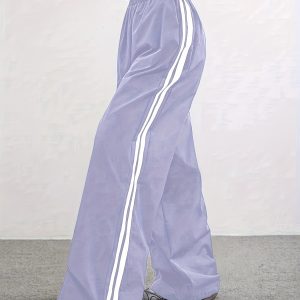 Women'S Vintage Casual Color-Blocked Low-Rise Black Trousers