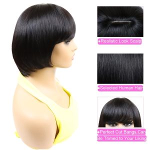Wig with Bangs Human Hair Bob HD Lace Closure Front Human Hairy Straight Wigs Human Hair Glueless Ready to Wear and Go for Beginners Brazilian Human Hair for