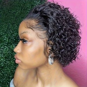 Yolami Pixie Cut Short Curly 13x1 Transparent HD Lace Front Wigs Brazilian Human Hair Pre Plucked Curly Wigs 150% Density