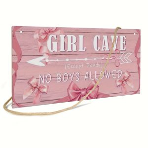 2D Flat, 1pc, Sign for a Cave, Wooden Wall Decoration with a Bow, Perfect Gifts for Fans of Pink, Decor for a Pink-Themed Room, No Boys Permitted Except for Dad in The Girls' Bedroom