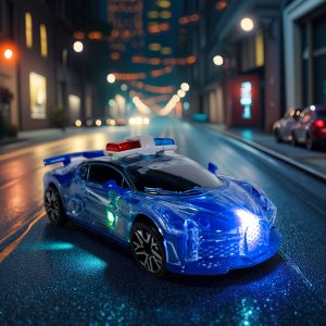 Colorful Glitter Toy Car with Lights, Music Police Vehicle Transparent Shell Toy Car, Omni-Wheel Children's Toys Novel Glow-in-the-Dark Gift Super Cool Birthday Present for Boys and Girls Ages 3-6