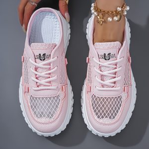 LSEMIWL Women's Wide-Toe Slip-On Mule Sneakers with Thick Platform Heel - Breathable Round Toe Low-Top Block Heel Shoes, Non-Slip TPR Sole Suitable for Spring/Summer, Height Increase & Casual Streetwear for Daily Wear, Women Shoes