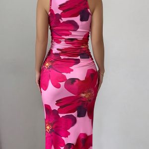 Romantic Date Night Women's Floral Print Pleated Dress for Christmas/Valentine's Day/Concert/Performance/Dating/Banquet/Ball/Wedding Season/Sexy/Elegant/Commute/Back-to- Season