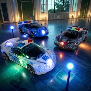 Colorful Glitter Toy Car with Lights, Music Police Vehicle Transparent Shell Toy Car, Omni-Wheel Children's Toys Novel Glow-in-the-Dark Gift Super Cool Birthday Present for Boys and Girls Ages 3-6