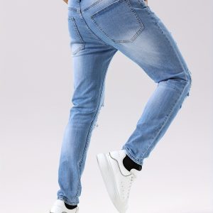 Men's Casual Skinny Fit Ripped Jeans, Men's Versatile Street Style Denim Pants For All Seasons