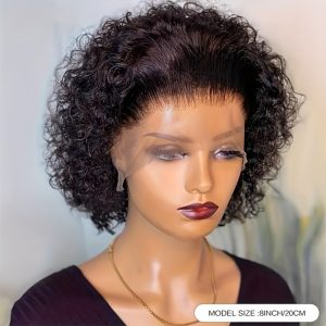 Yolami Pixie Cut Short Curly 13x1 Transparent HD Lace Front Wigs Brazilian Human Hair Pre Plucked Curly Wigs 150% Density