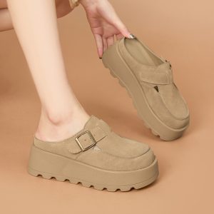 Platform Shoes Women's Spring and Summer New Style Increased All-match Platform Sandals Baotou Non-slip Wear-resistant Semi-slippers, Women Shoes