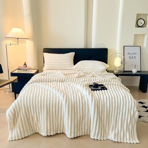 Warm and Comfortable Flannel Drawstring Blanket, Imitation Rabbit Fur Bed Blanket, Soft and Warm Sofa Blanket, Suitable for Nap, Office, Outdoor Camping, Sofa Nap Blanket, Four Seasons Multi-purpose Striped Pattern Gift Blanket 11 Festivals Available