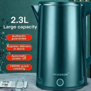 2.3L Electric Kettle Quiet, Double Wall Hot Water Boiler BPA-Free, Quiet Boil and Cool Touch Tea Kettle, Cordless with Auto Shut-Off & Boil Dry Protection, 1500W Fast Boiling, Stylish Kitchenware, Reliable Performance, Sturdy Interior, Powerful