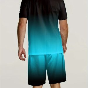 Men'S Casual Suit Ombre And "PARIS" Print Clothing, Round Neck And Short Sleeve T-Shirts And Shorts, Casual Comfort Suit for Everyday Summer Outerwear