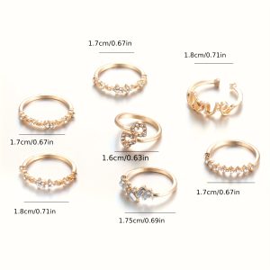 7pcs Summer New Set: Stylish Heart & Letter LOVE Floral Ring Collection