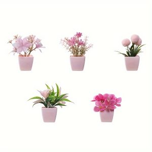 5pcs Realistic Mini Artificial Plants with Pots - Fake Mini Houseplants Suitable for Home, Office Desk Decor, Low-Maintenance Miniature & Shrubs, Easter/Thanksgiving/Mother' Day Centerpiece, Plastic Plants with Containers