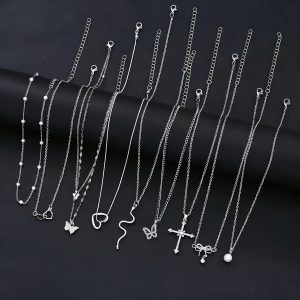 5pcs Classic Elegant And Heart-Shaped Artificial Crystal Butterfly Multi-Strand Women'S Layered Necklace Set, Suitable for Outdoor, Parties, Fashion Jewelry, Christmas Gifts, All Seasons