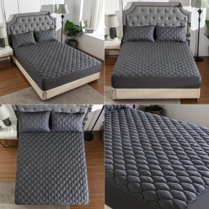 1pc Quilted Mattress Protector (Without Pillowcase And Core), Soft Comfortable Solid Color Bedding Mattress Cover, for Bedroom, Guest Room, with Deep Pocket, Fitted Bed Sheet Only