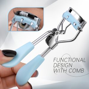 16pcs Professional Blue Handle Eyelash Curler, Including 1pc Portable Eyelash Curler, 15pcs White Silicone Refills, Suitable for All Eye Shapes, Long-Lasting Curl, No Battery Needed, Unisex