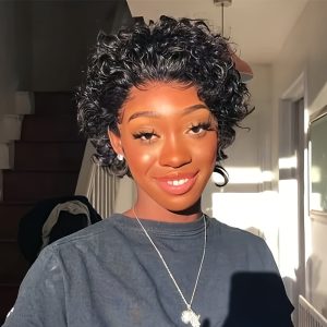 Yolami Pixie Cut Short Curly 13x1 Transparent HD Lace Front Wigs Brazilian Human Hair Pre Plucked Curly Wigs 150% Density
