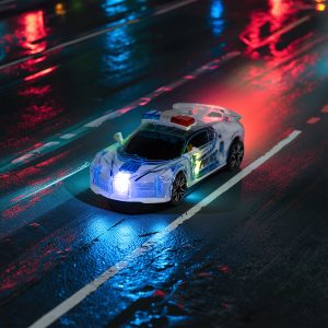 Colorful Glitter Toy Car with Lights, Music Police Vehicle Transparent Shell Toy Car, Omni-Wheel Children's Toys Novel Glow-in-the-Dark Gift Super Cool Birthday Present for Boys and Girls Ages 3-6