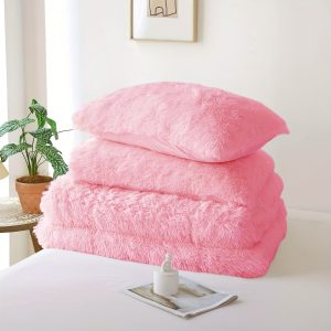 Fluffy Fuzzy Plush Comforter Set, 2/3pcs Winter Faux Fur Warm Soft Fuzzy Plush Bedding Comforter Set