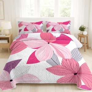 2/3pcs 2D Flat Various Sizes Offered Floral Bedspread Collection Pink And Purple Flower Bedding Ensemble Bed Cover Set Including 1 Bedspread And 1/2 Pillowcases Stylish Spring Valentine'S Day Decorative Bedding for Bedroom Decor The Top Choice for B