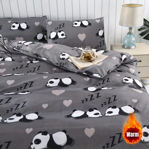 Warm, Relaxing, Quiet, And Comfortable Panda Gray Duvet Cover And Pillowcase 3pcs Set (Excluding Core), Polyester Set/2 Pillowcases/1 Duvet Cover/Student Bed/Double Bed/Full-Size Bed/King-Size Bed/Shrink-Resistant And Fade-Resistant - Soft And Skin