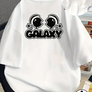 A Stylish Short-Sleeve Top with Galaxy And Space-Themed Prints, Perfect for Summer. This Women'S Casual Round-Neck Shirt Features a Comfortable Fit And a Classic Design