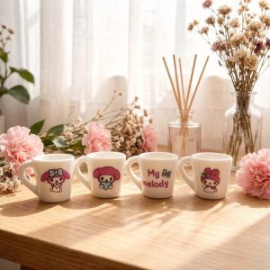 4pcs Licensed Sanrio My Melody Miniature Cup Ornaments Suitable for Dollhouse,, Miniature Scenes, Desktop Decorations, Dollhouse Dolls - 1:12 Scale Tiny Table Centerpieces with Iconic