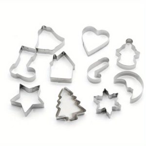 10pcs Cookie Cutter Set, Christmas Cake Cookie Molds, Mousse Cake Baking Tools, Christmas Series Cookie Cutters, Creative Kitchen Baking Dessert Molds, DIY Cookie Cutters, Film-Cutting and Pressing Cookie Baking Molds