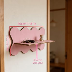 2D Plane. Colorful Wavy Crystal Storage Shelf, Wooden Creative Wall Storage Rack, Nordic Style Bedroom And Living Room Decorative Shelf, Small Ornament Green Plant Aromatherapy Multifunctional Wall-Mounted Rack, Unique Handcrafted Wall Art Shelf